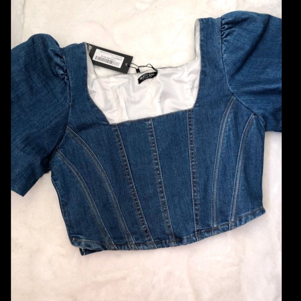 Nasty Gal Denim puff Sleeve boned corset
